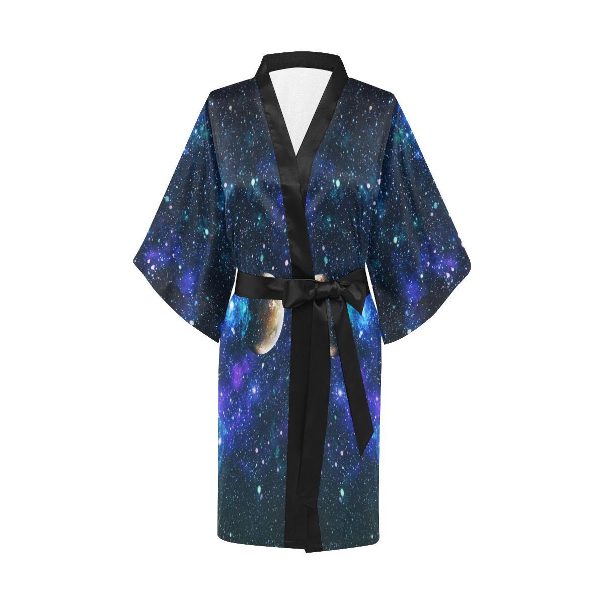 Galaxy Stardust Planet Space Print Women Short Kimono Robe