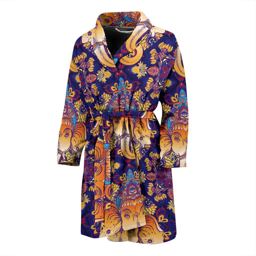 Ganesha Pattern Print Design 01 Men Bathrobe-JORJUNE.COM