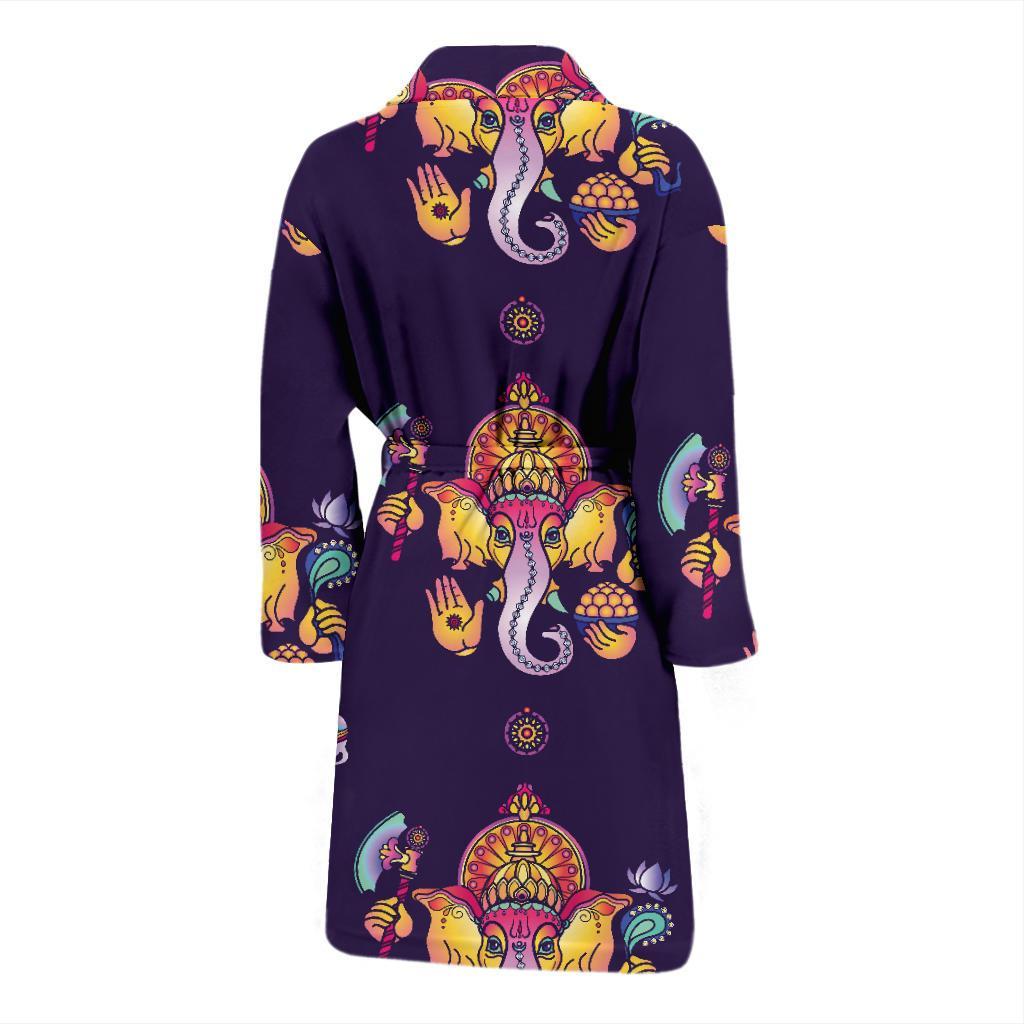 Ganesha Pattern Print Design 04 Men Bathrobe-JORJUNE.COM