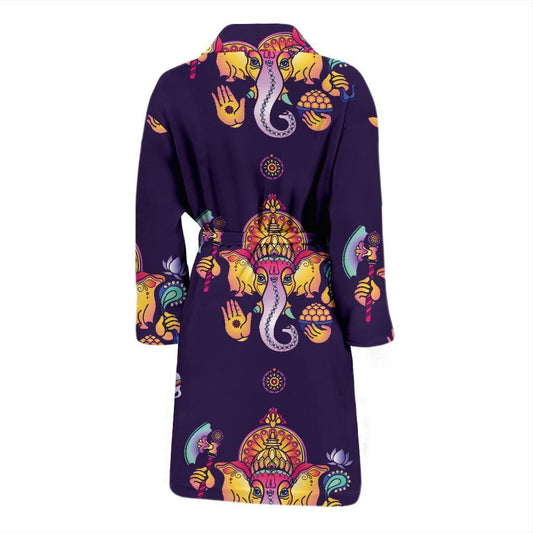 Ganesha Pattern Print Design 04 Men Bathrobe-JORJUNE.COM