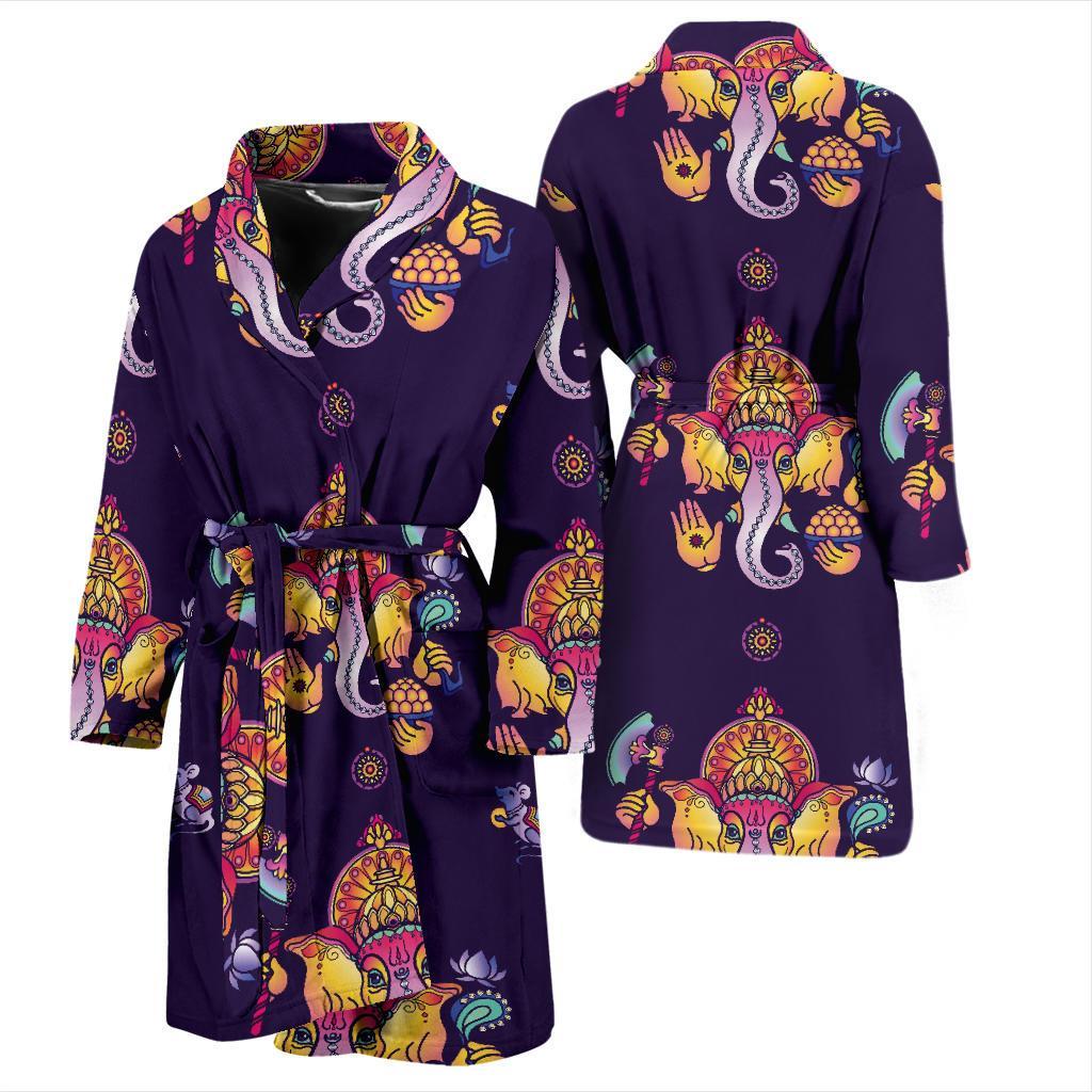 Ganesha Pattern Print Design 04 Men Bathrobe-JORJUNE.COM