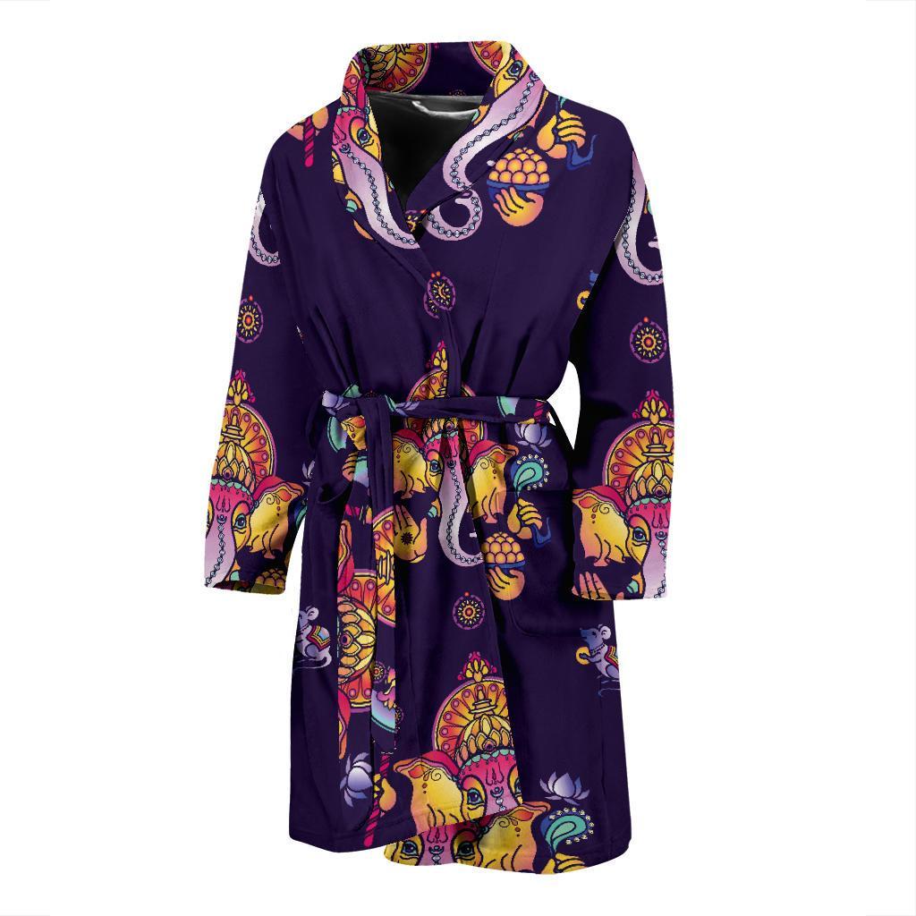 Ganesha Pattern Print Design 04 Men Bathrobe-JORJUNE.COM