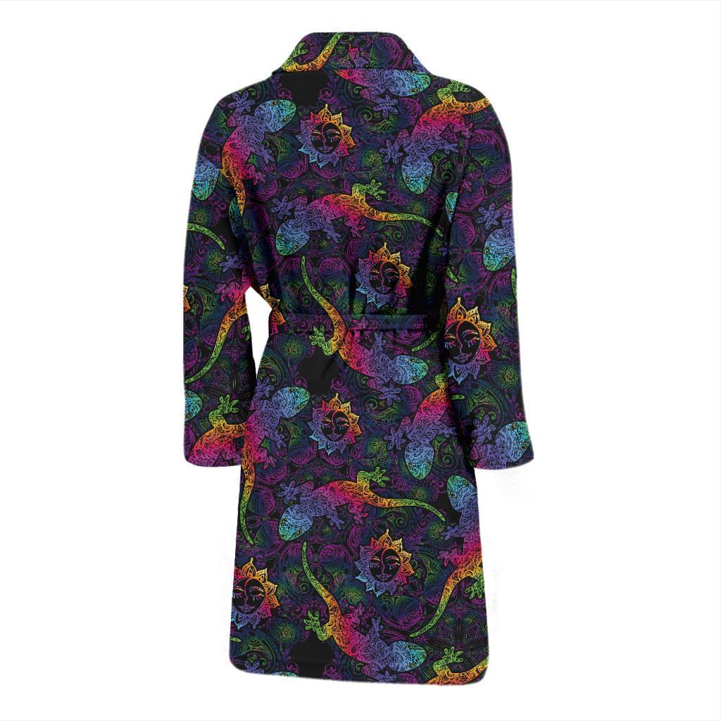 Gecko Rainbow Pattern Print Design 03 Men Bathrobe-JORJUNE.COM