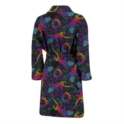 Gecko Rainbow Pattern Print Design 03 Men Bathrobe-JORJUNE.COM