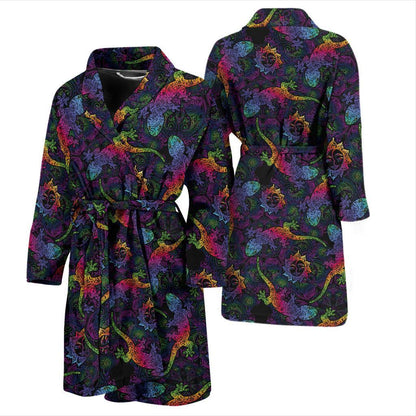 Gecko Rainbow Pattern Print Design 03 Men Bathrobe-JORJUNE.COM