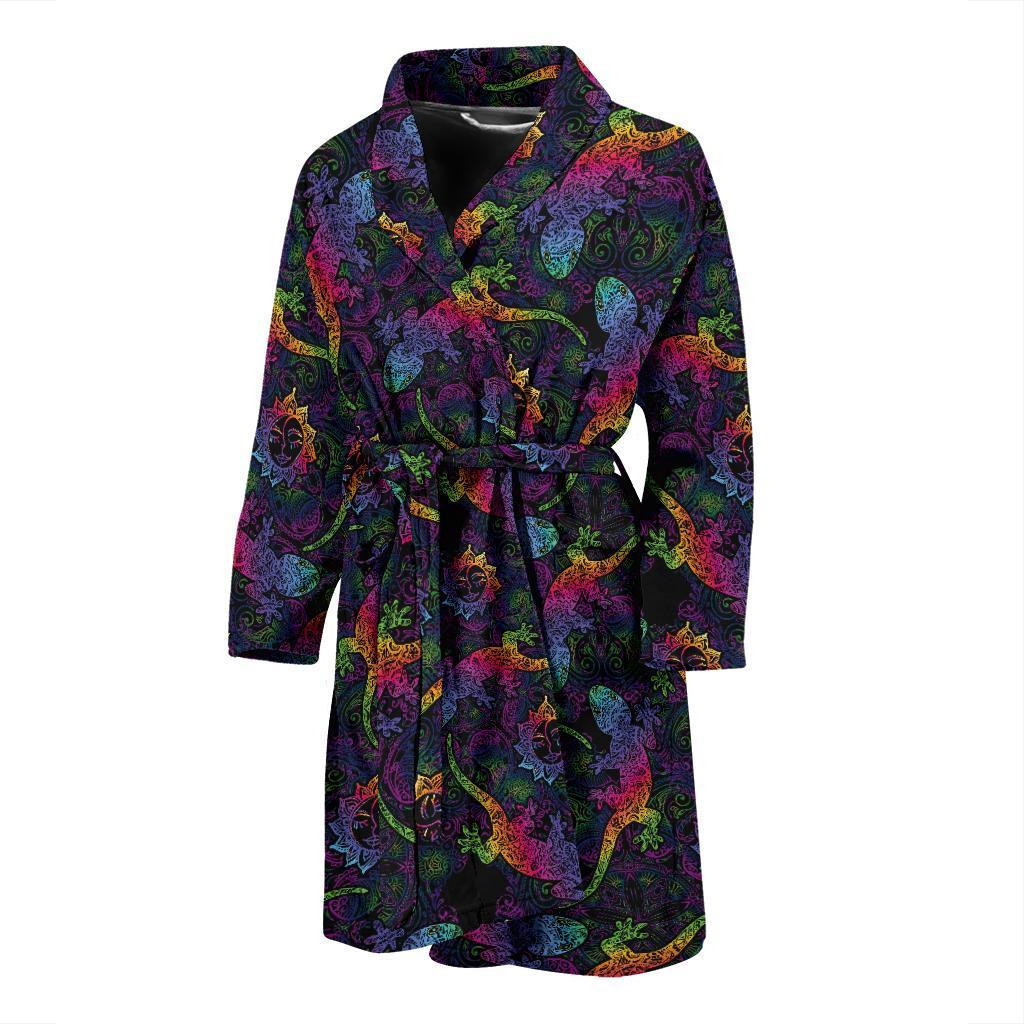 Gecko Rainbow Pattern Print Design 03 Men Bathrobe-JORJUNE.COM