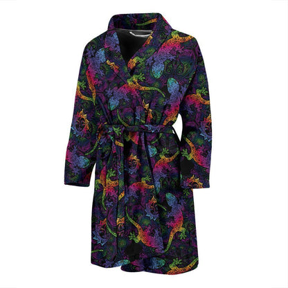 Gecko Rainbow Pattern Print Design 03 Men Bathrobe-JORJUNE.COM
