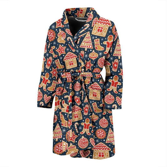 Gingerbread Pattern Print Design 03 Men Bathrobe-JORJUNE.COM