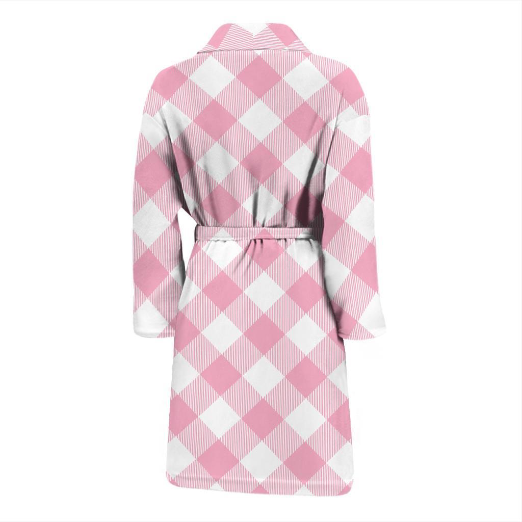 Gingham Pink Pattern Print Design 02 Men Bathrobe-JORJUNE.COM