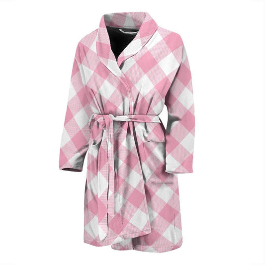 Gingham Pink Pattern Print Design 02 Men Bathrobe-JORJUNE.COM