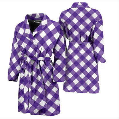 Gingham Purple Pattern Print Design 03 Men Bathrobe-JORJUNE.COM