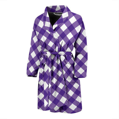 Gingham Purple Pattern Print Design 03 Men Bathrobe-JORJUNE.COM
