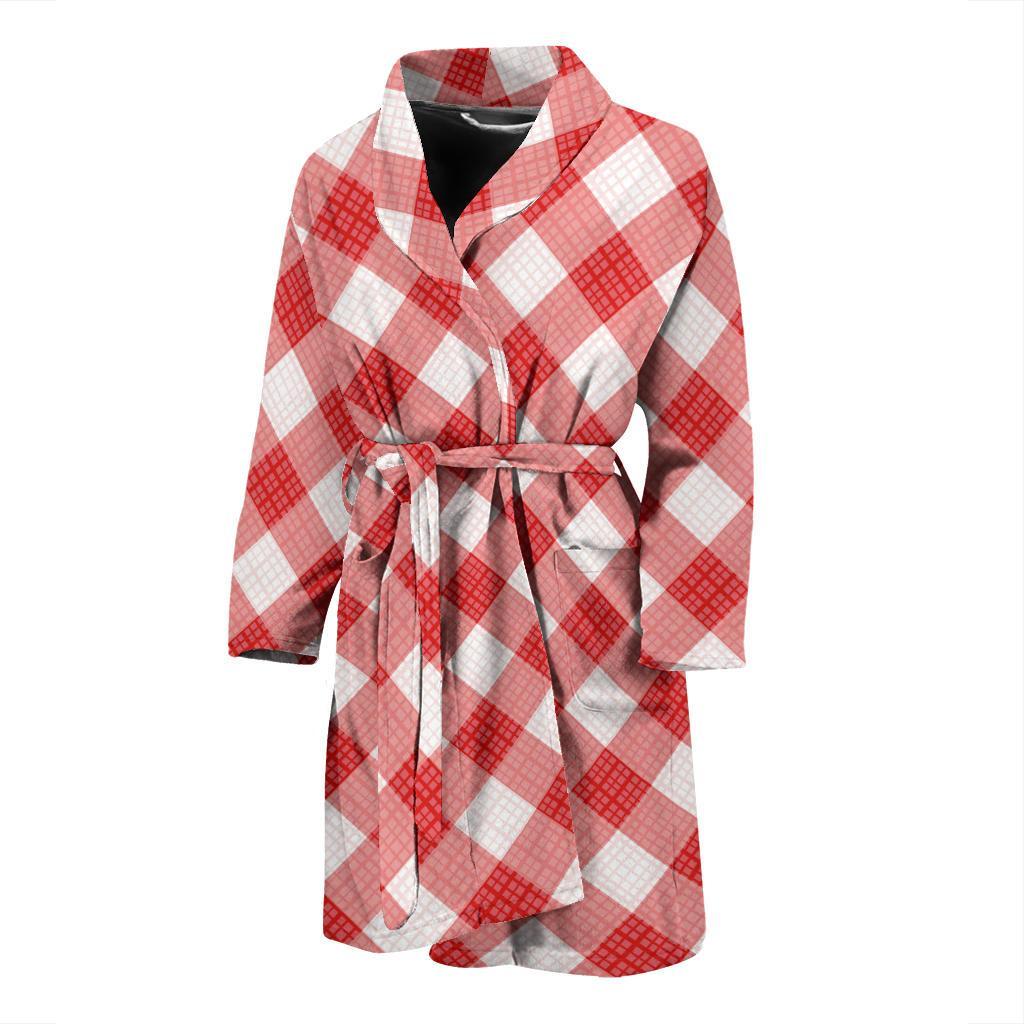 Gingham Red Pattern Print Design 01 Men Bathrobe-JORJUNE.COM