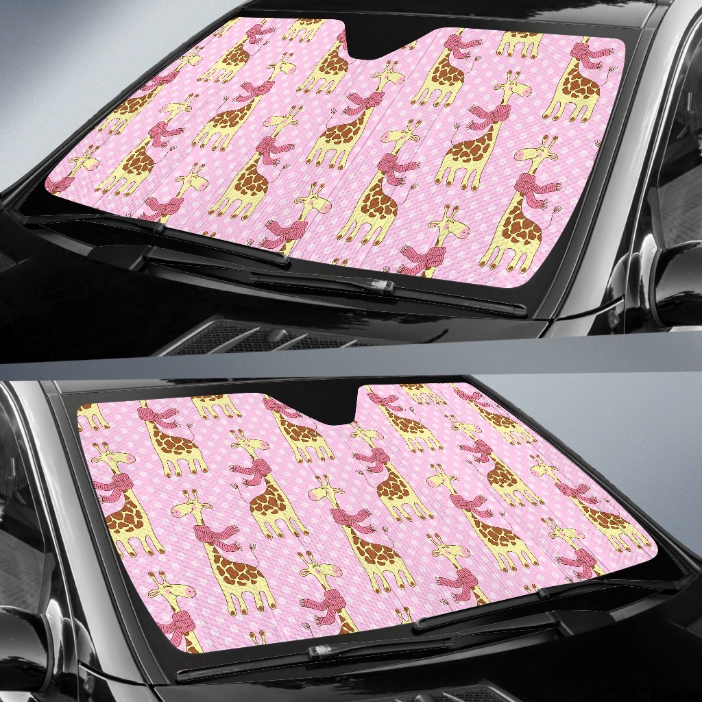 Giraffe Cute Pink Polka Dot Print Car Sun Shade For Windshield
