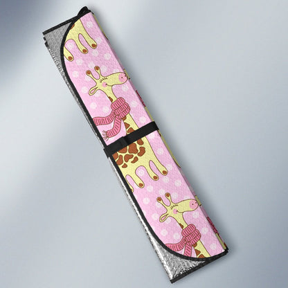 Giraffe Cute Pink Polka Dot Print Car Sun Shade For Windshield