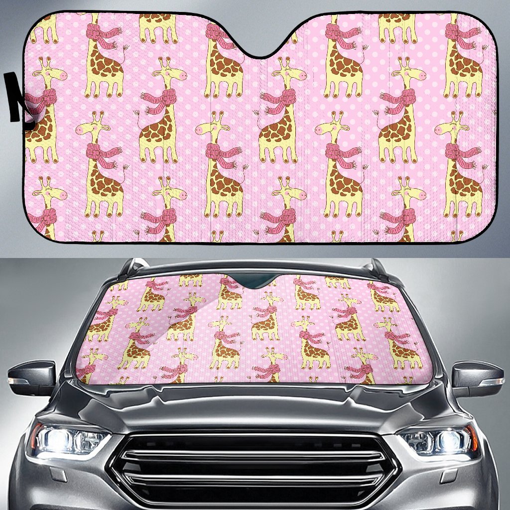 Giraffe Cute Pink Polka Dot Print Car Sun Shade For Windshield