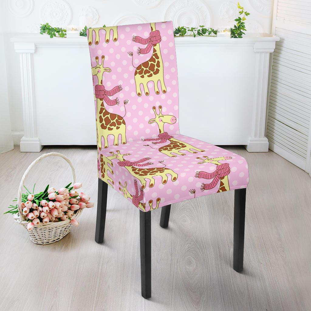 Giraffe Cute Pink Polka Dot Print Dinning Chair Slipper-JTAMIGO.COM