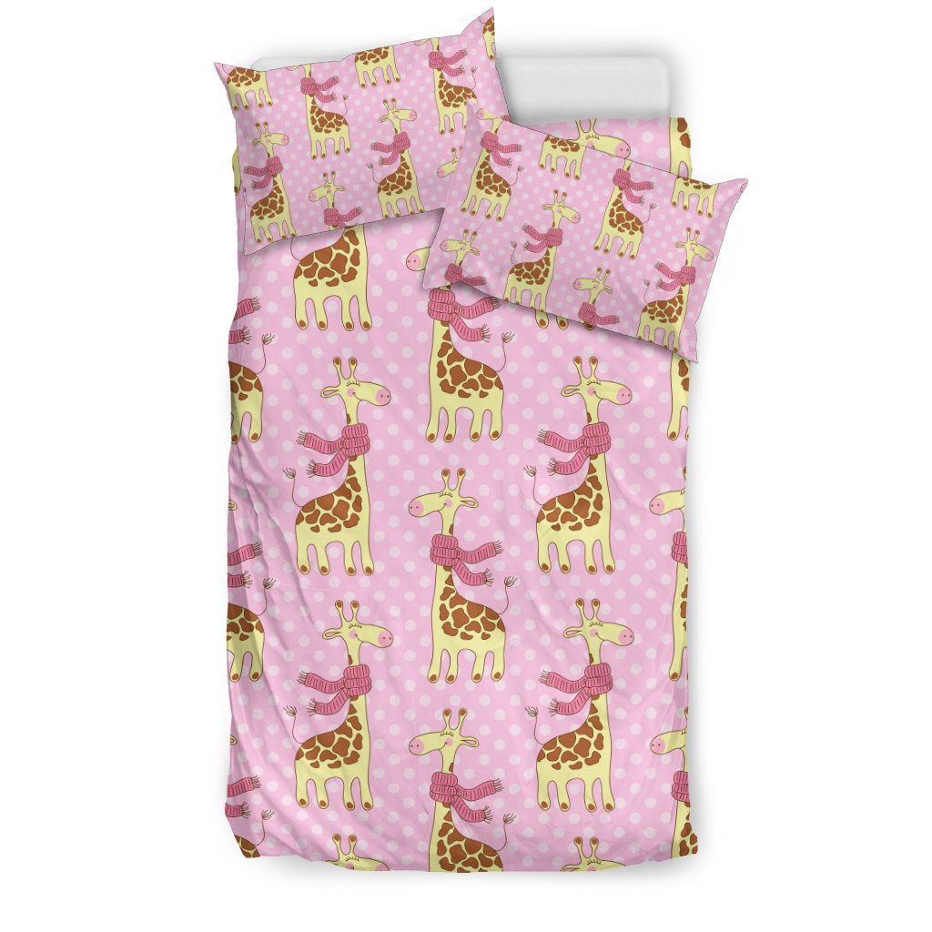 Giraffe Cute Pink Polka Dot Print Duvet Cover Bedding Set
