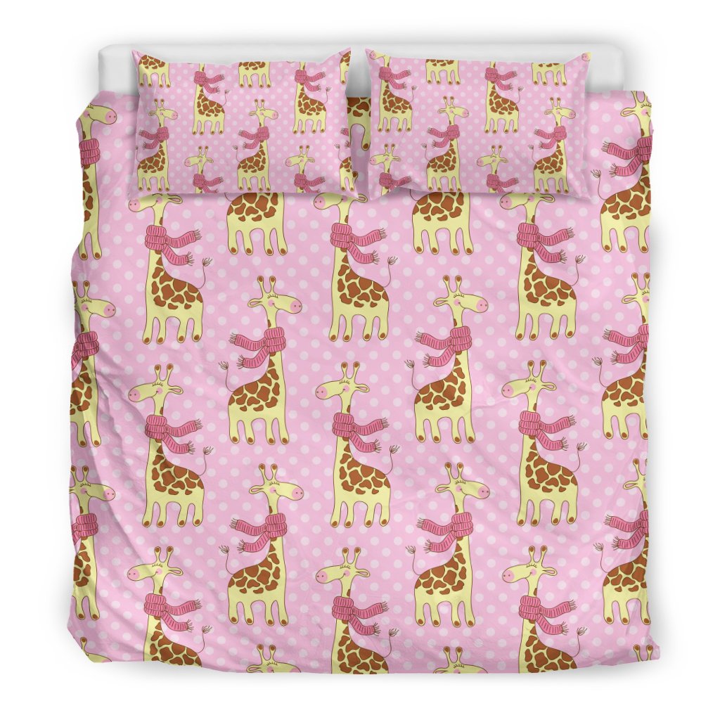 Giraffe Cute Pink Polka Dot Print Duvet Cover Bedding Set