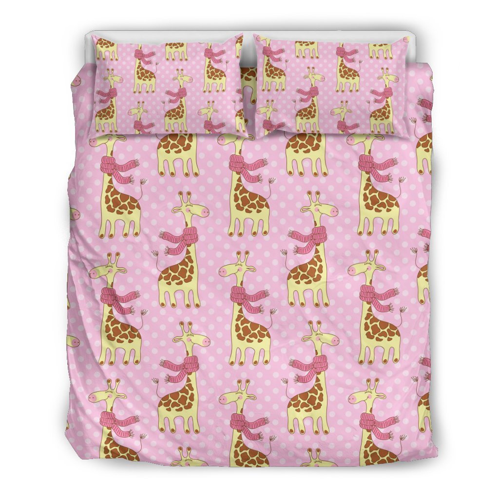 Giraffe Cute Pink Polka Dot Print Duvet Cover Bedding Set