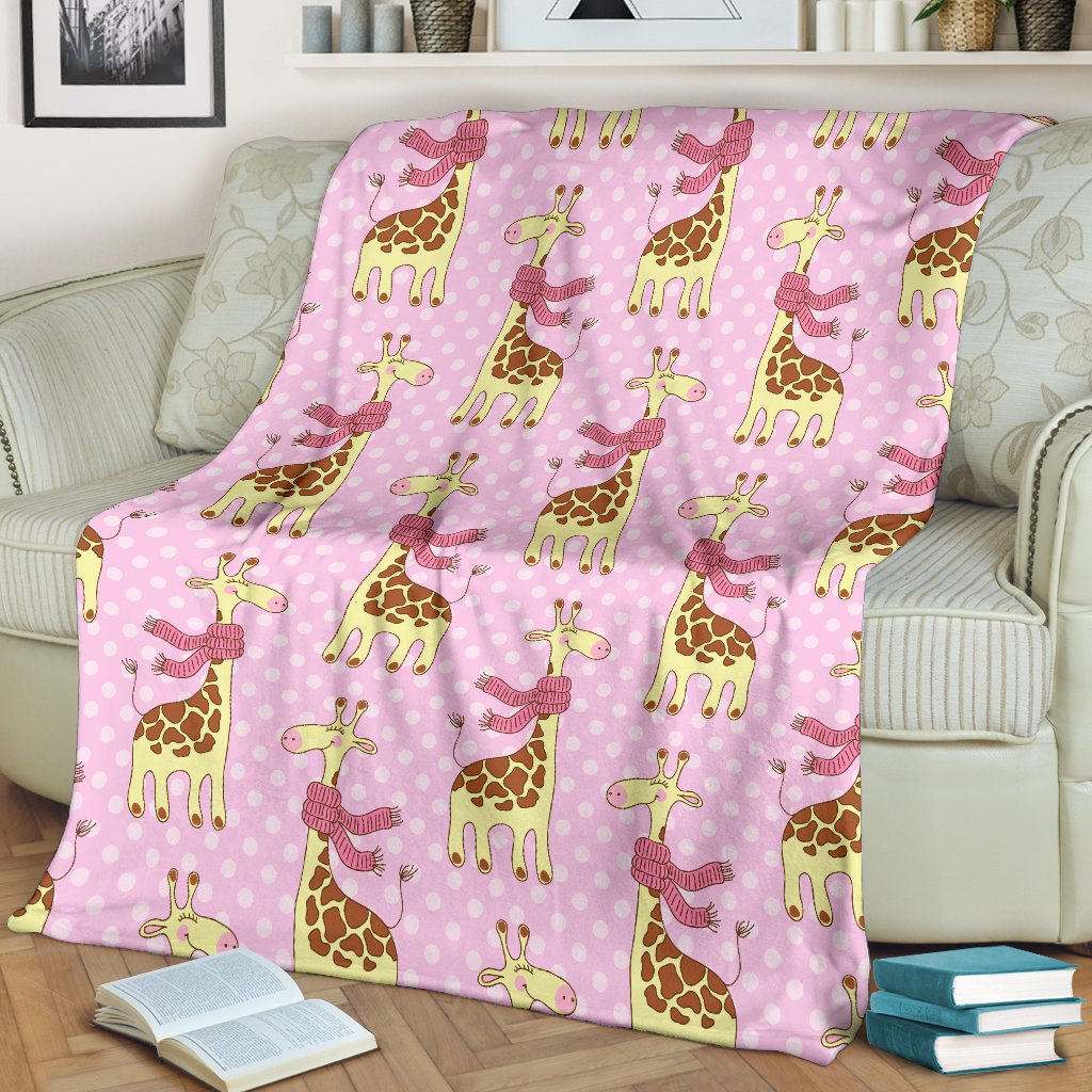 Giraffe Cute Pink Polka Dot Print Fleece Blanket