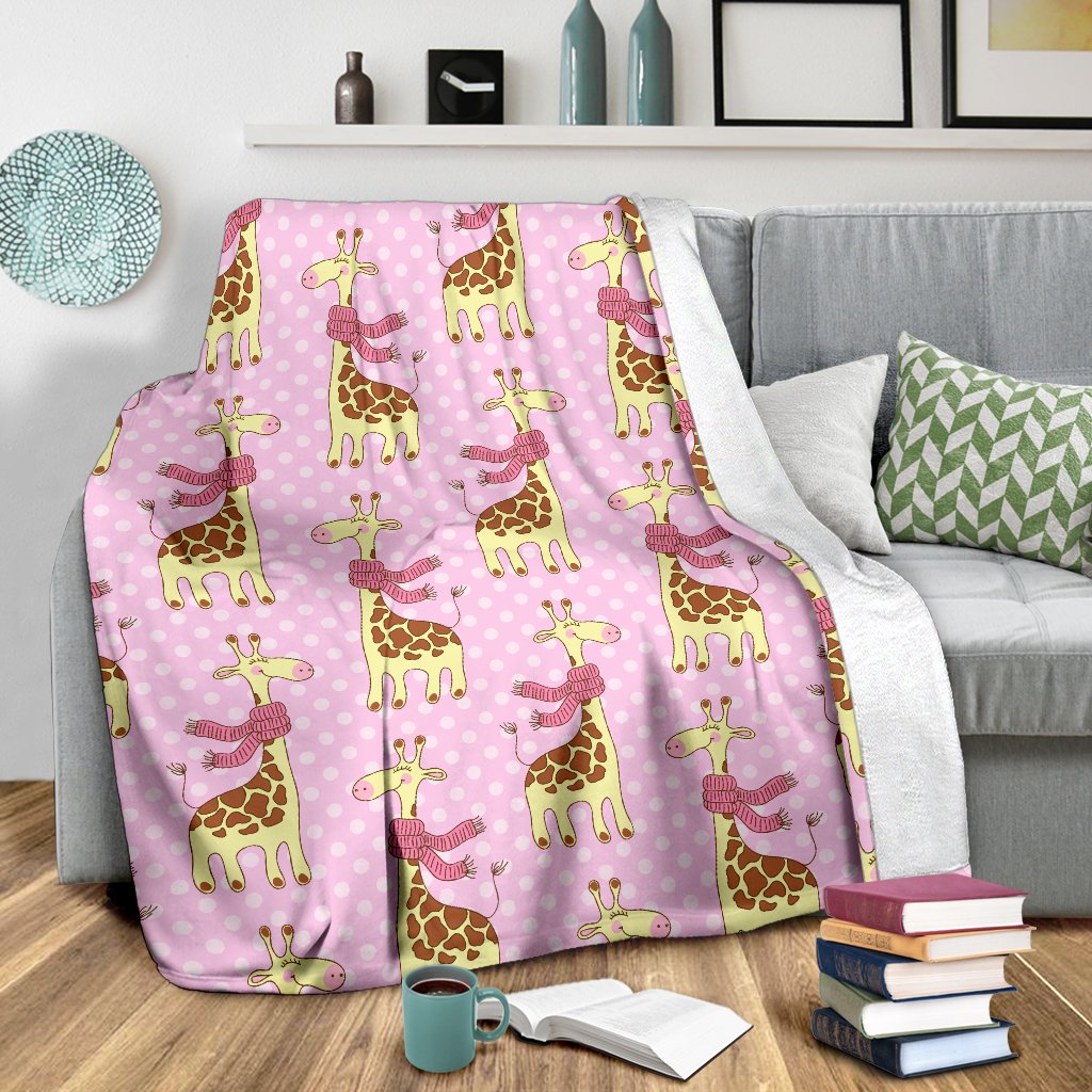 Giraffe Cute Pink Polka Dot Print Fleece Blanket