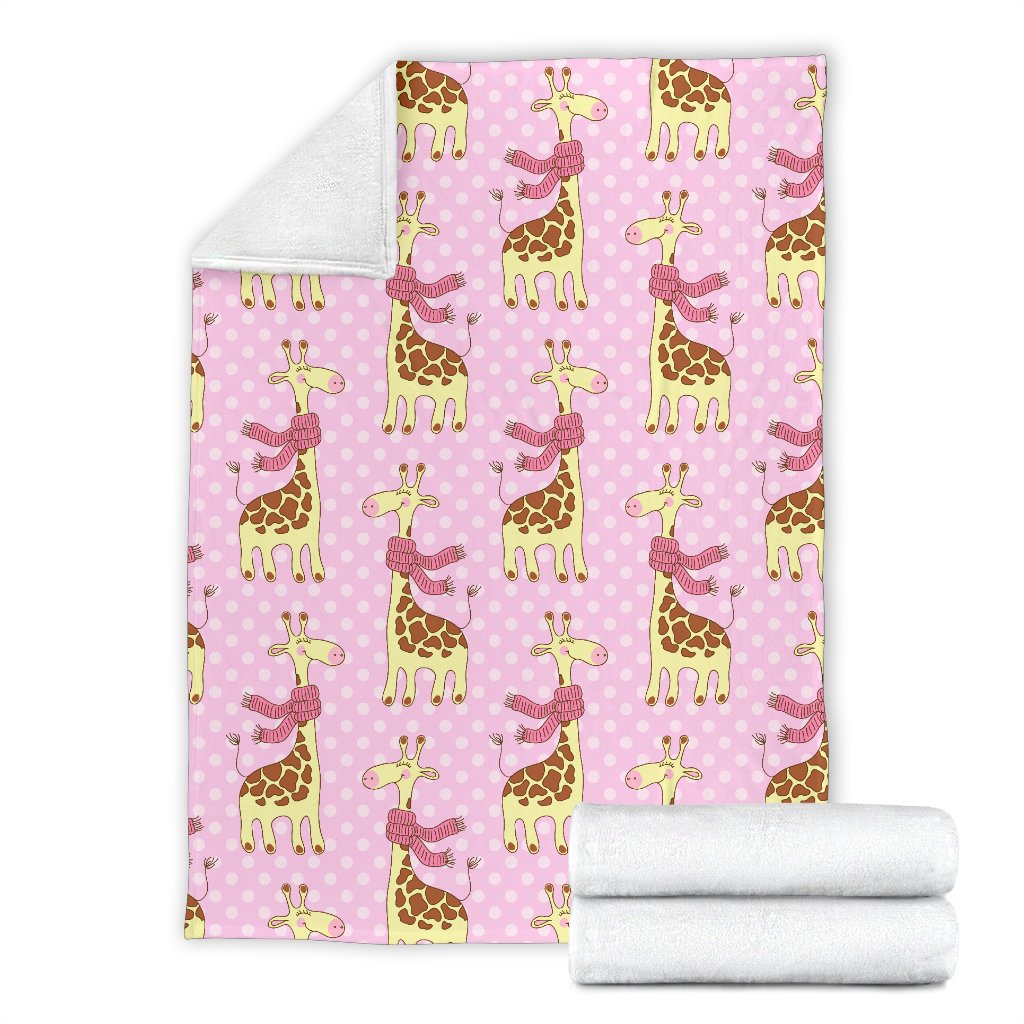 Giraffe Cute Pink Polka Dot Print Fleece Blanket