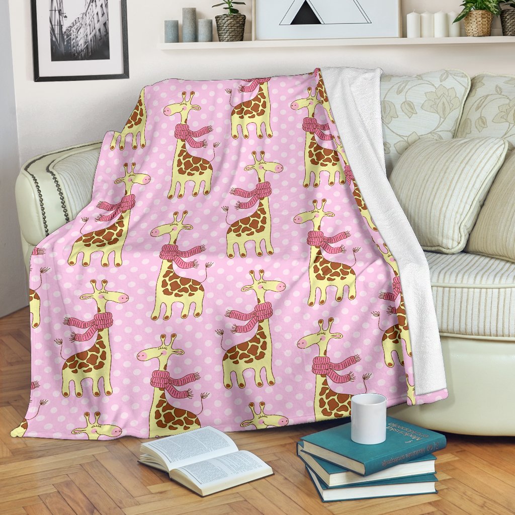 Giraffe Cute Pink Polka Dot Print Fleece Blanket