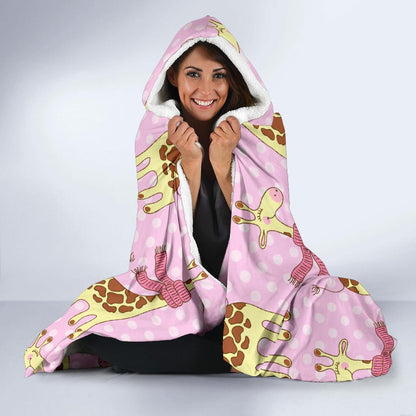 Giraffe Cute Pink Polka Dot Print Hooded Blanket-JTAMIGO.COM