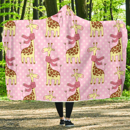 Giraffe Cute Pink Polka Dot Print Hooded Blanket-JTAMIGO.COM