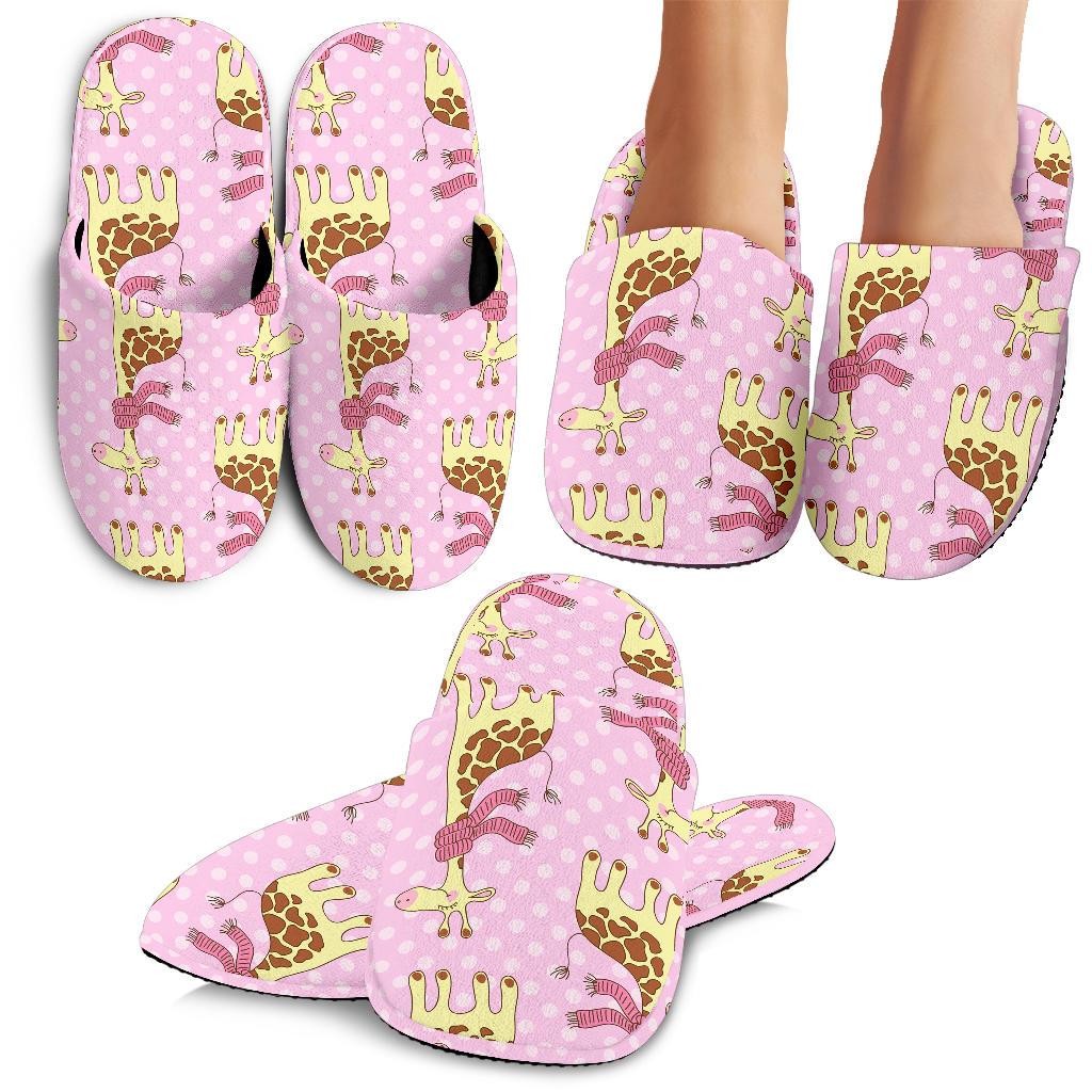 Giraffe Cute Pink Polka Dot Print House Slippers
