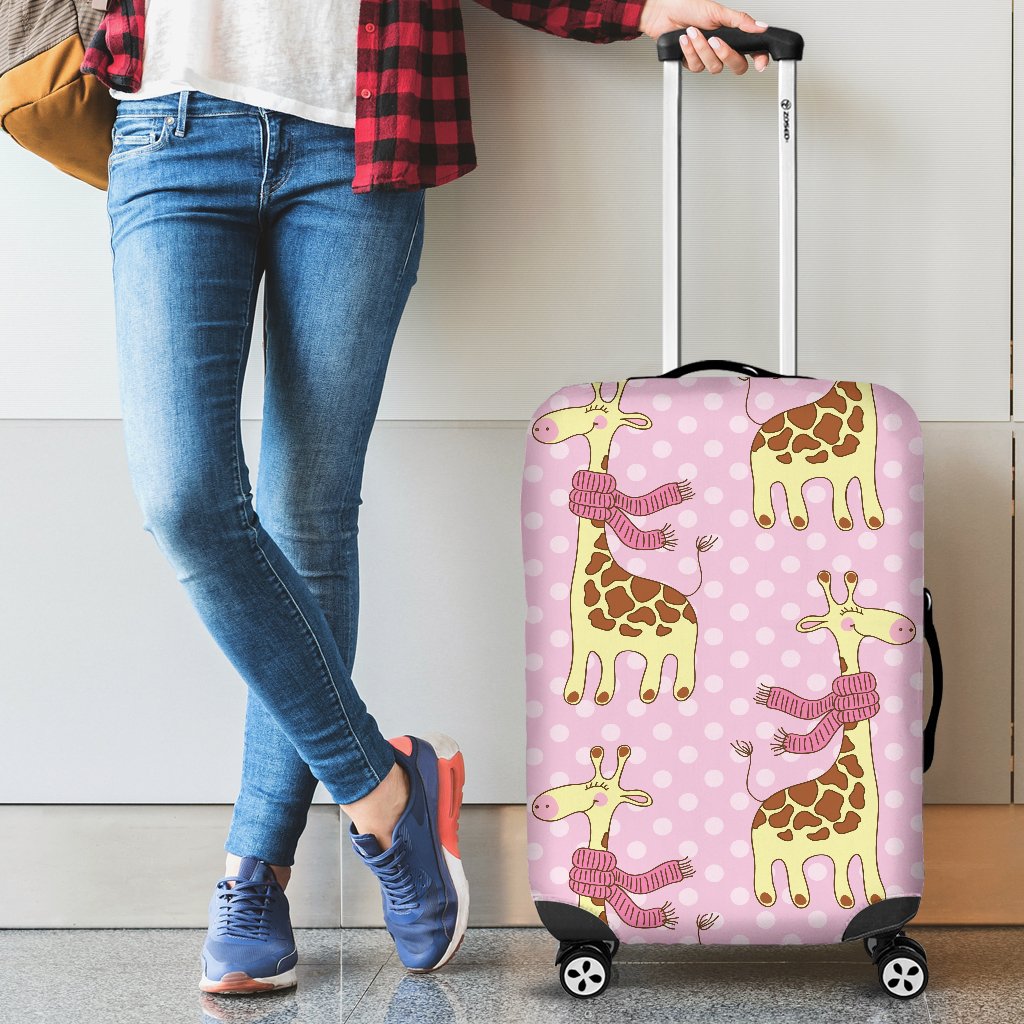 Giraffe Cute Pink Polka Dot Print Luggage Cover Protector
