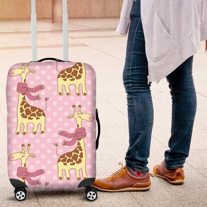Giraffe Cute Pink Polka Dot Print Luggage Cover Protector