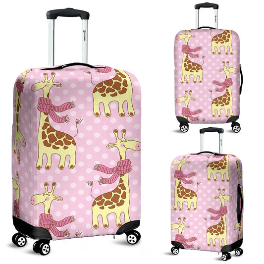 Giraffe Cute Pink Polka Dot Print Luggage Cover Protector
