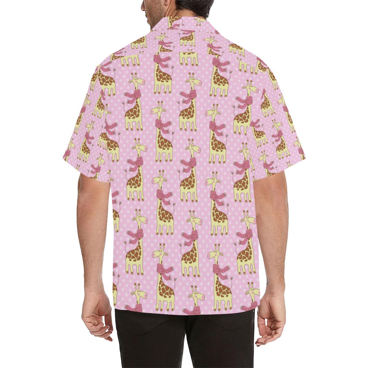 Giraffe Cute Pink Polka Dot Print Men Aloha Hawaiian Shirt