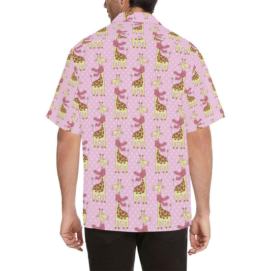 Giraffe Cute Pink Polka Dot Print Men Aloha Hawaiian Shirt