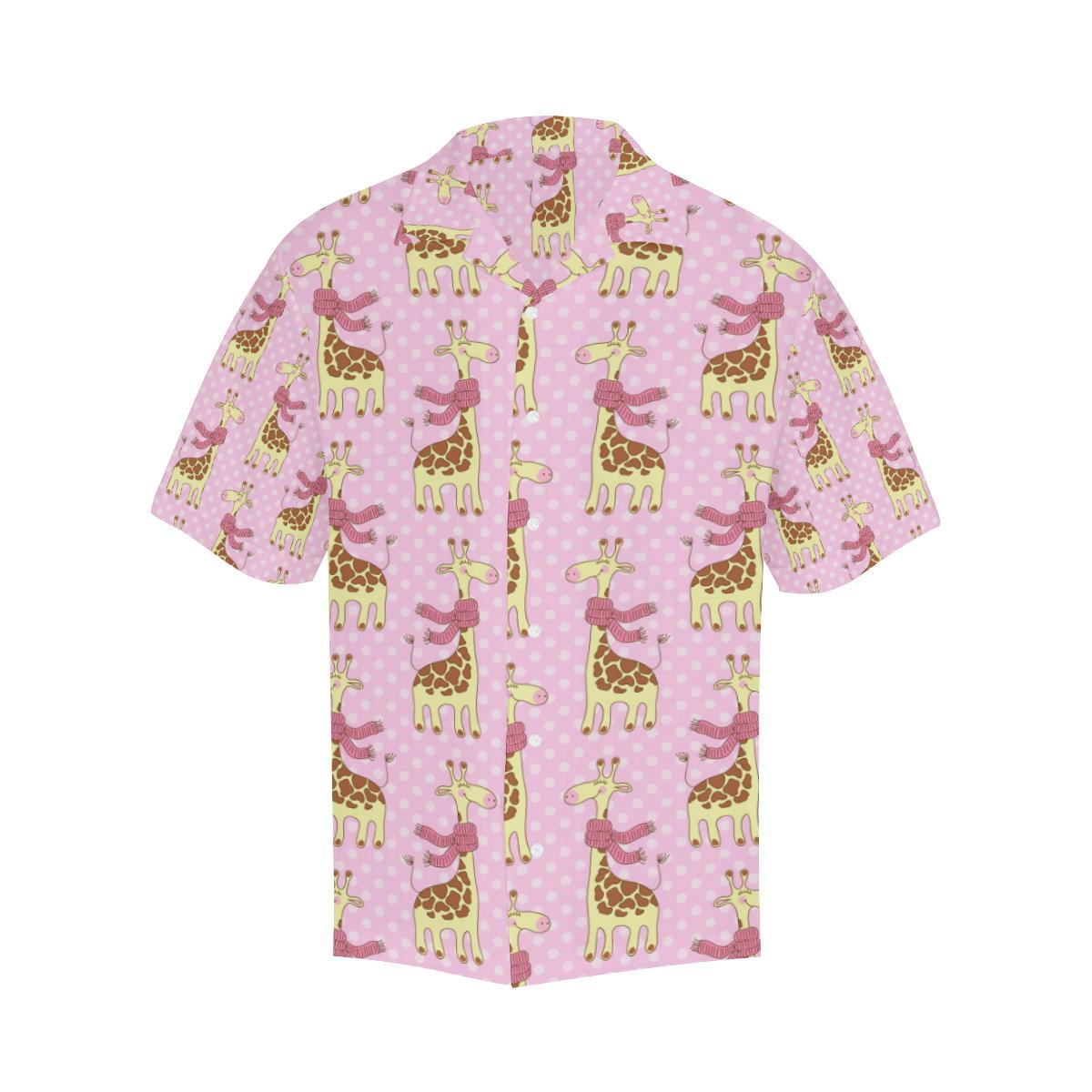 Giraffe Cute Pink Polka Dot Print Men Aloha Hawaiian Shirt