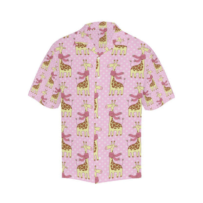 Giraffe Cute Pink Polka Dot Print Men Aloha Hawaiian Shirt