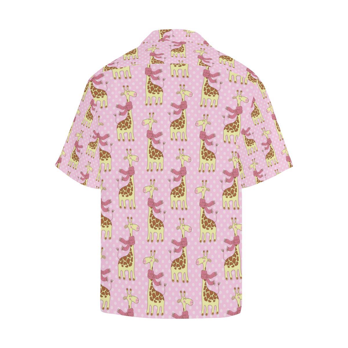 Giraffe Cute Pink Polka Dot Print Men Aloha Hawaiian Shirt