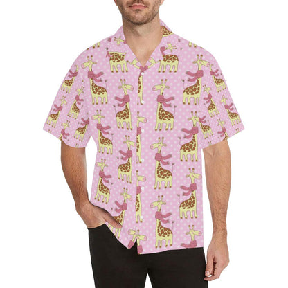 Giraffe Cute Pink Polka Dot Print Men Aloha Hawaiian Shirt