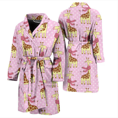 Giraffe Cute Pink Polka Dot Print Men Bath Robe-JTAMIGO.COM