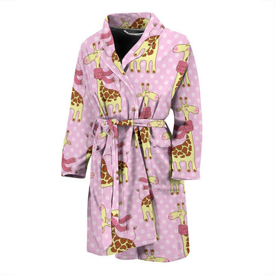 Giraffe Cute Pink Polka Dot Print Men Bath Robe-JTAMIGO.COM