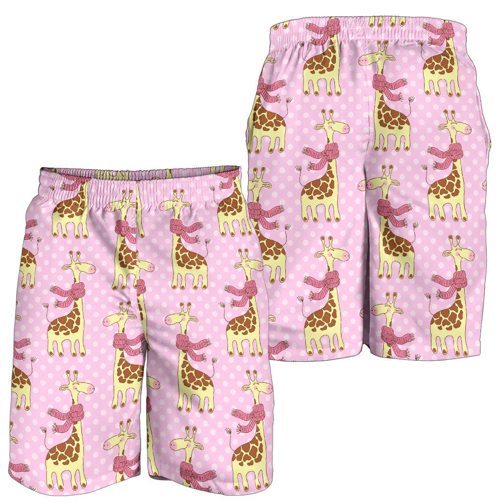 Giraffe Cute Pink Polka Dot Print Mens Shorts-JTAMIGO.COM