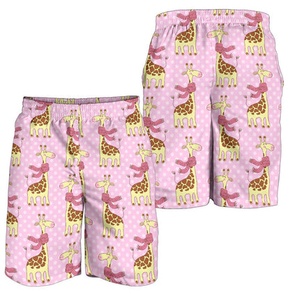 Giraffe Cute Pink Polka Dot Print Mens Shorts-JTAMIGO.COM