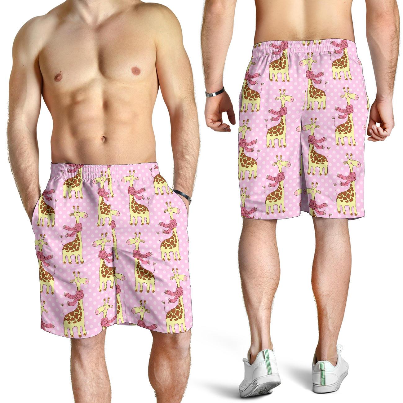 Giraffe Cute Pink Polka Dot Print Mens Shorts-JTAMIGO.COM