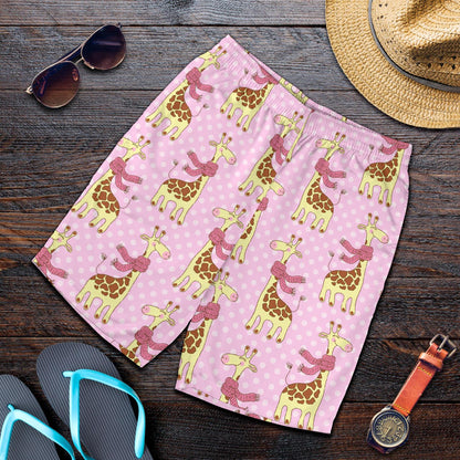 Giraffe Cute Pink Polka Dot Print Mens Shorts-JTAMIGO.COM