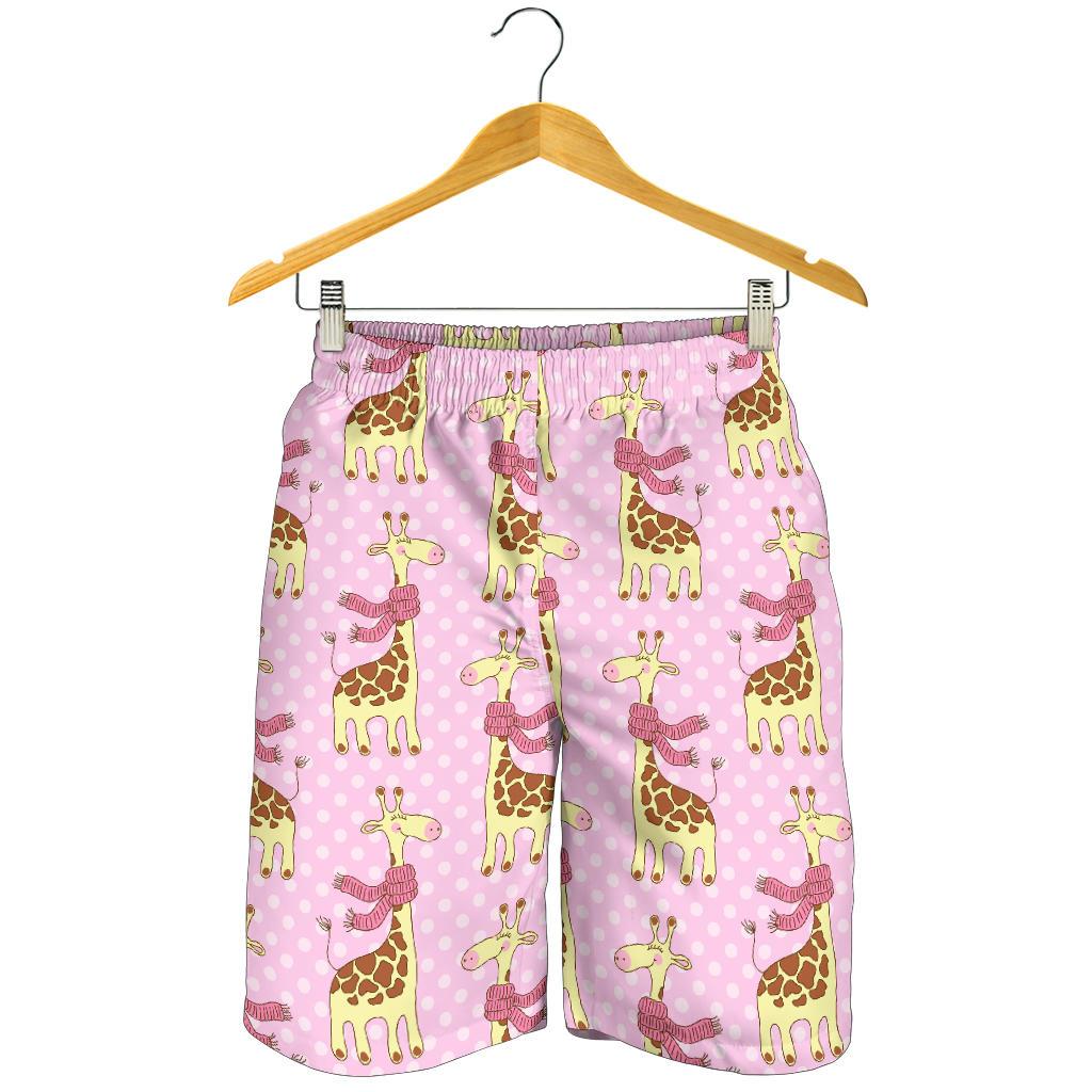 Giraffe Cute Pink Polka Dot Print Mens Shorts-JTAMIGO.COM