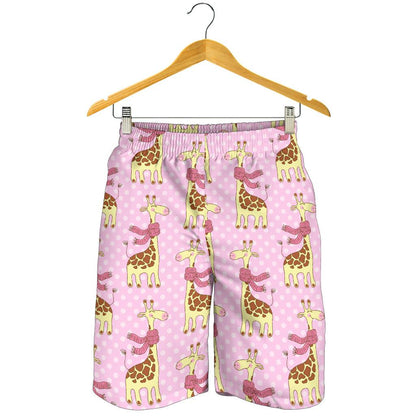 Giraffe Cute Pink Polka Dot Print Mens Shorts-JTAMIGO.COM