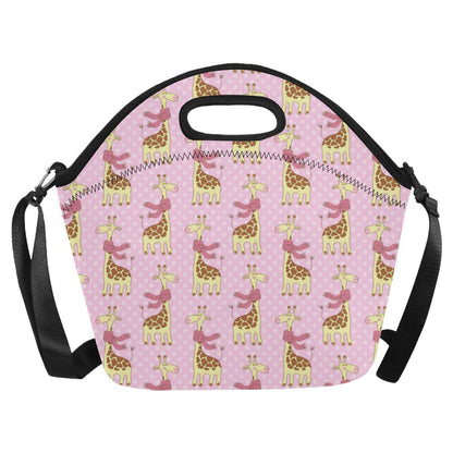 Giraffe Cute Pink Polka Dot Print Neoprene Lunch Bag (Model 1669)(Large)-JTAMIGO.COM