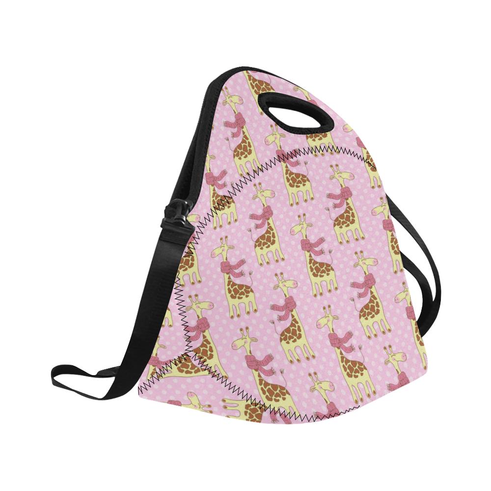 Giraffe Cute Pink Polka Dot Print Neoprene Lunch Bag (Model 1669)(Large)-JTAMIGO.COM
